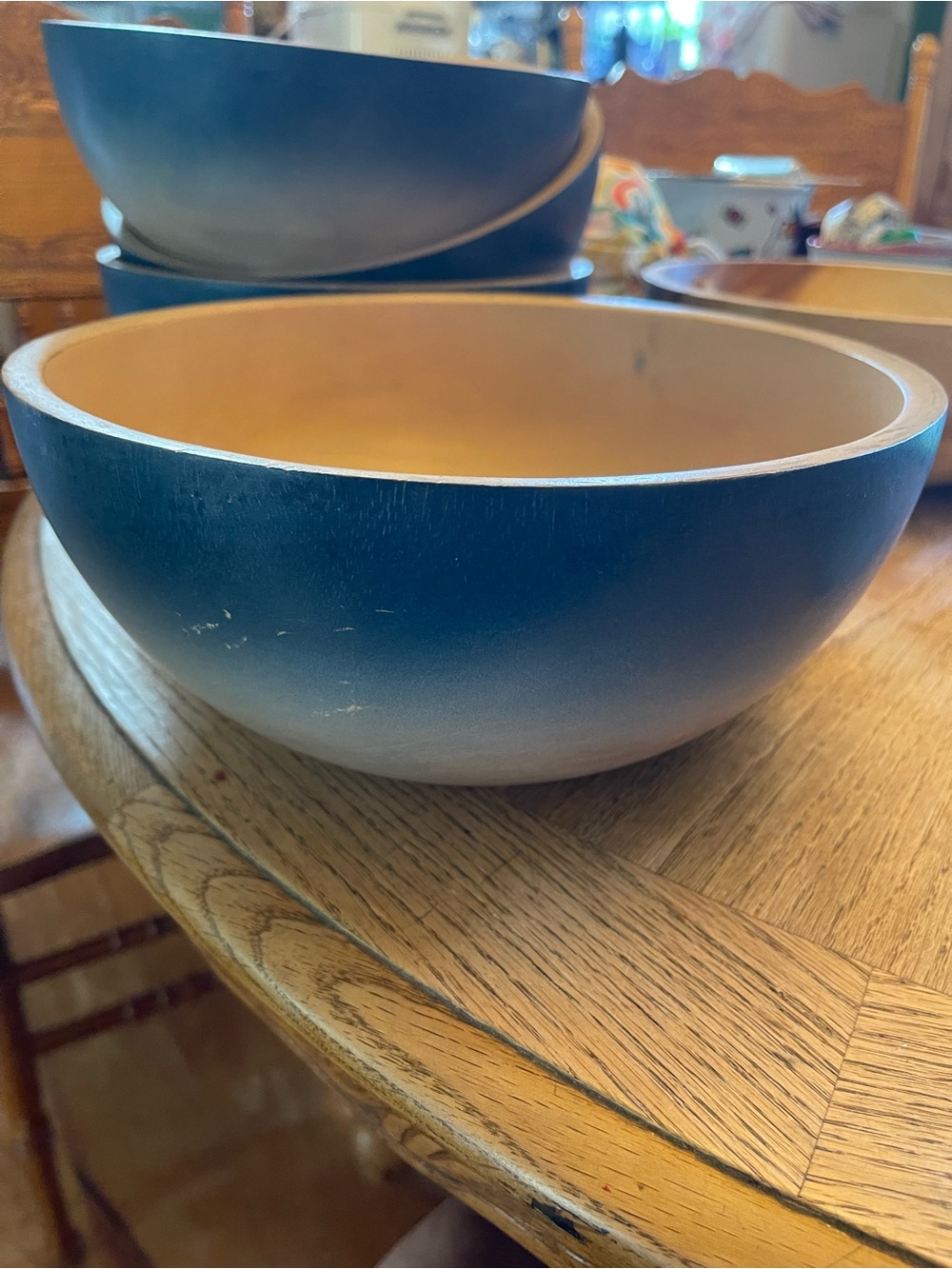 Wooden Decorative Gradient Blue Bowl - Modern Home Accent